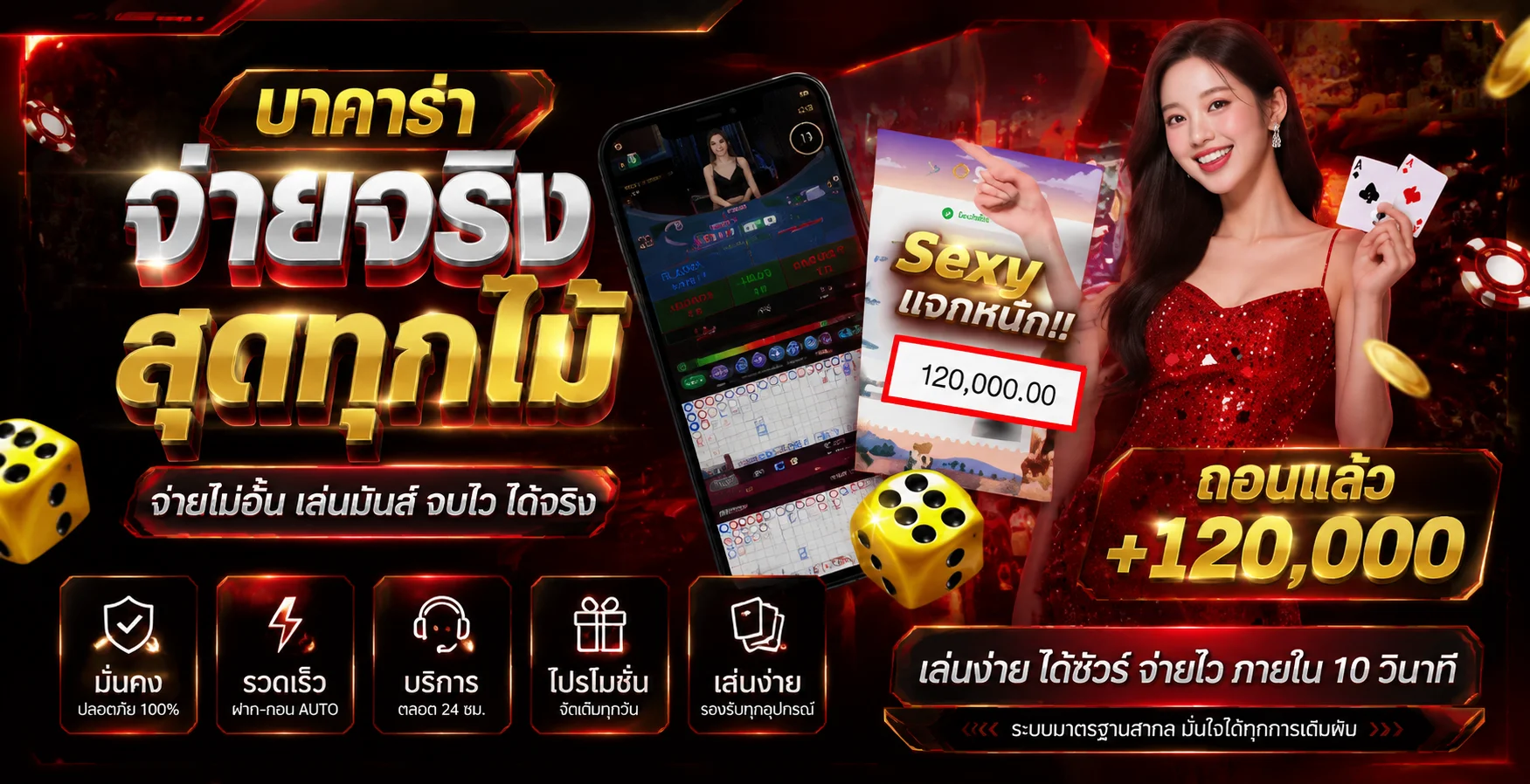 ภาพห้องคาสิโนออนไลน์ UHENG99 กับดีลเลอร์บาคาร่ากำลังแจกไพ่สด